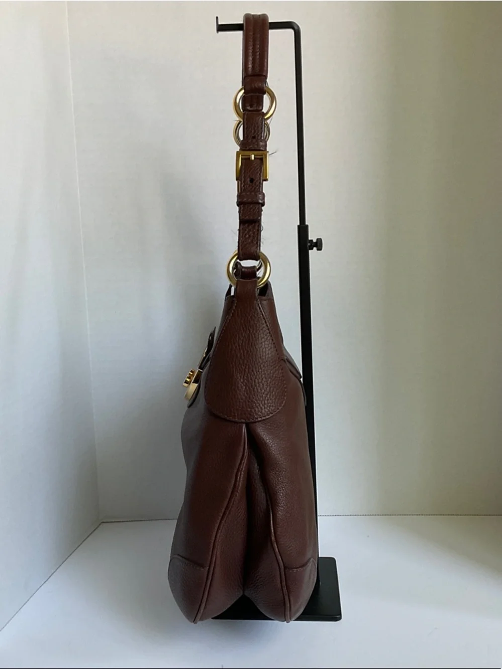 Prada Chocolate Brown Pebbled Leather Hobo with Gold Hardware - Picture 2 of 10